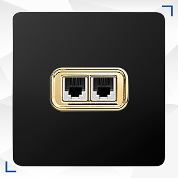 005 پریز سوکت تلفن دوقلو مدل کریسال مشکی/طلا آسیا الکتریک - Image 1